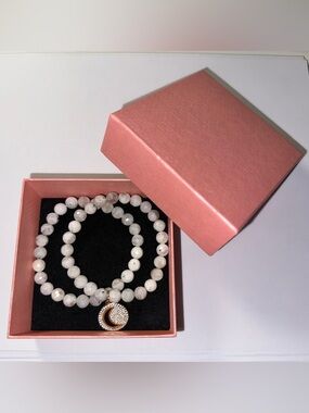 Diamonique x Lola Rose Set of 2 Moonstone Gemstone Large Stretch Bracelets